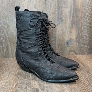 Acme Vintage 90s Rhianon Black Leather Lace Up Cowboy Western Boots Size 6 M